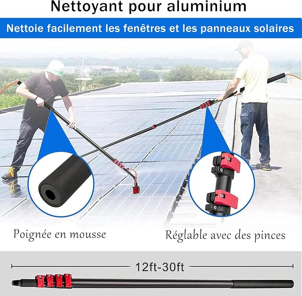 Cepillo telescópico para Limpieza de Ventanas de 3,6 m a 10,8 m con rasqueta para Paneles solares fotovoltaicos y techos de invernaderos. Cepillo Extensible con Suministro de Agua (tamaño: 3