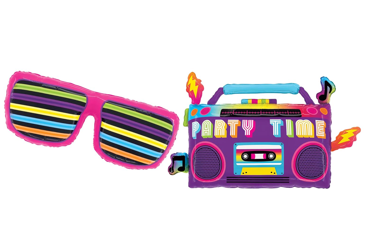 Artisan Owl Neon Party Time Boom Box and Sunglasses Foil Party Balloon Bundle