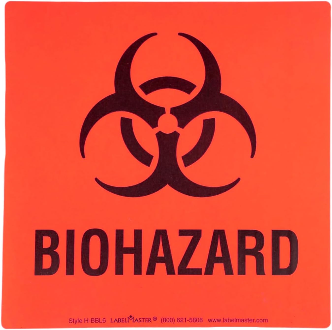 Biohazard Waste Labels, 6 x 6 inches, Red/Black, Self-Adhesive Vinyl Sticker Label, Pack of 25