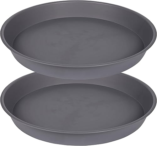 Miniatura 1 de Platillo de plástico para plantas de 22 pulgadas, paquete de 2 bandejas de goteo grises duraderas para maceta, bandeja de drenaje resistente para