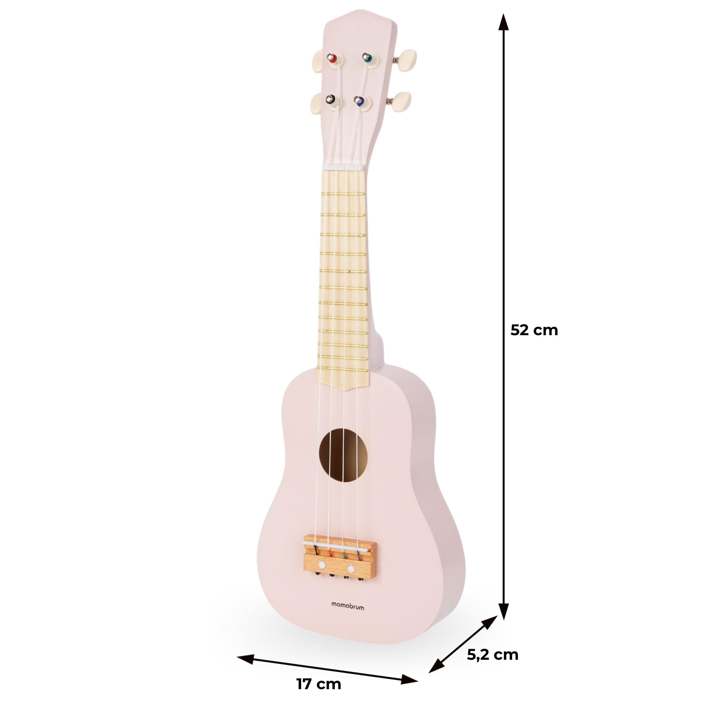 Mamabrum Guitarra Juguete Madera para Niños - Ukelele Musical Infantil con 4 Cuerdas, Estimula el Oído y Desarrollo Musical - Instrumento Rosa 52cm para Juego Roles