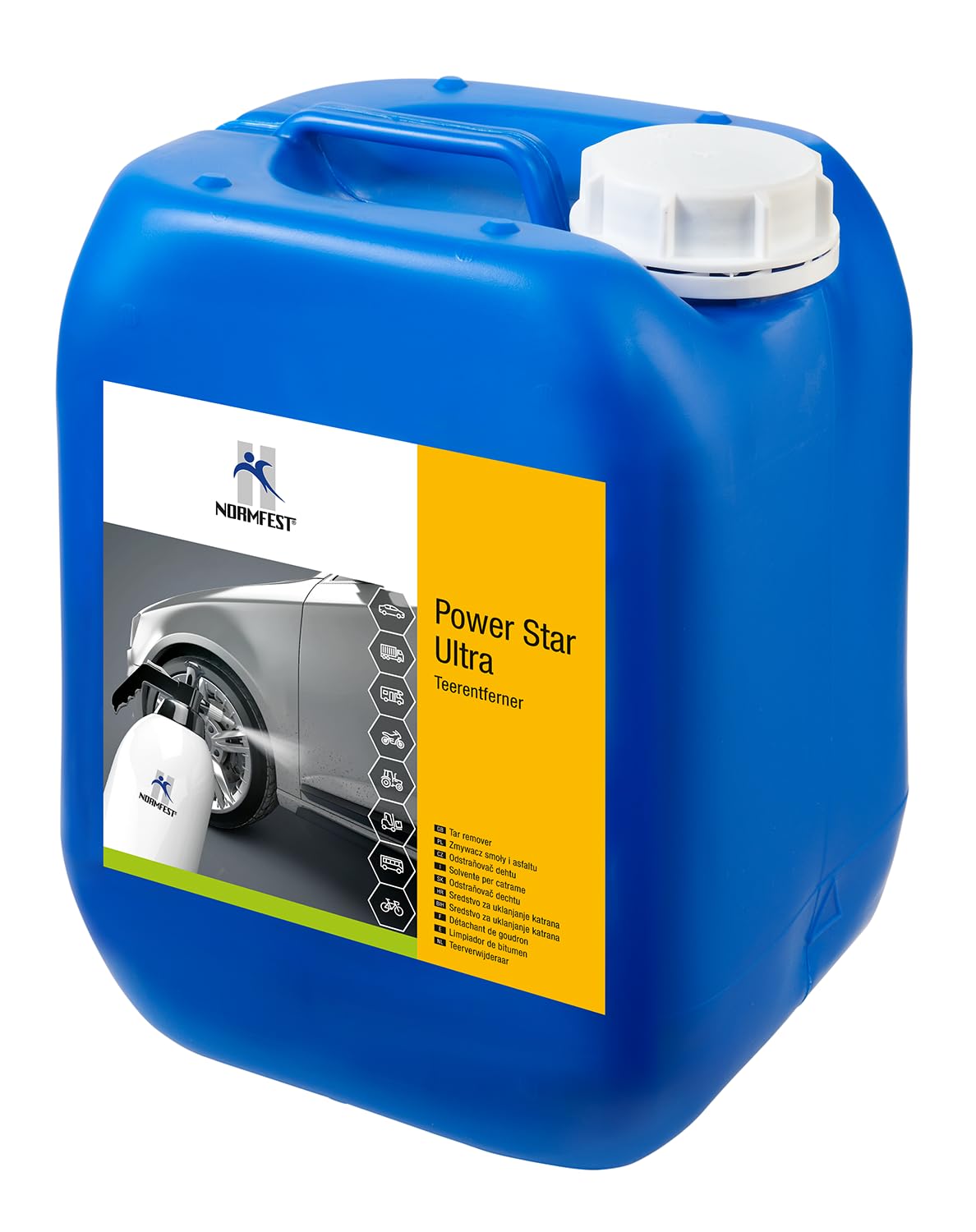 Normfest Power-Star Ultra Teerentferner – Entfernt Teer, Aufkleber- & Klebereste, Versiegelungen von Lack, Glas & Außenkunststoffen – Rückstandsfrei & farblos – Profi-Qualität – 5 Liter