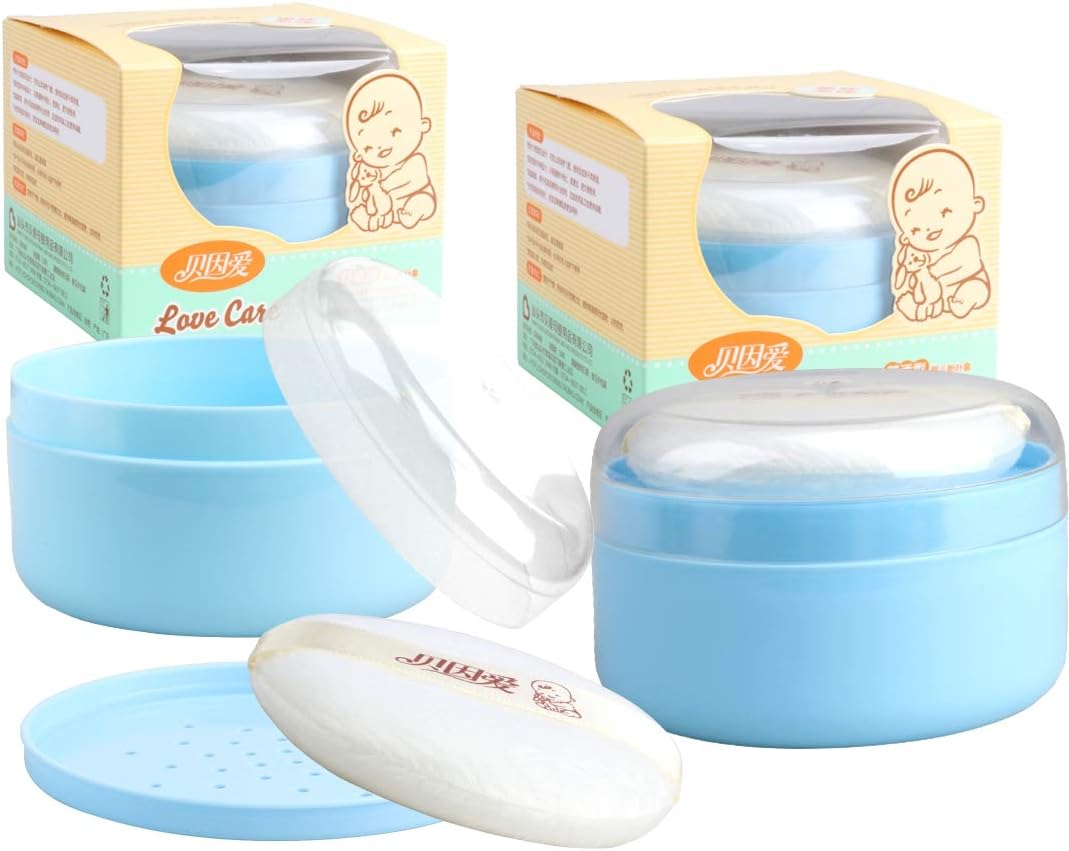 Cubaco Baby Powder Puff 3.2" Soft Puff with Sifter Container Dispenser Case, 2 Pack