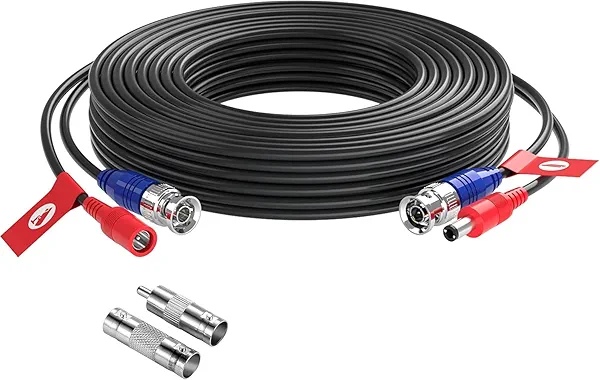 ZOSI 1 Pack 33ft (10 Meters) All-in-one Video Power Cable,BNC Extension Surveillance Camera Cables for CCTV Video Security DVR Systems (Included 1X BNC Connectors and 1X RCA Adapters) 33 fee