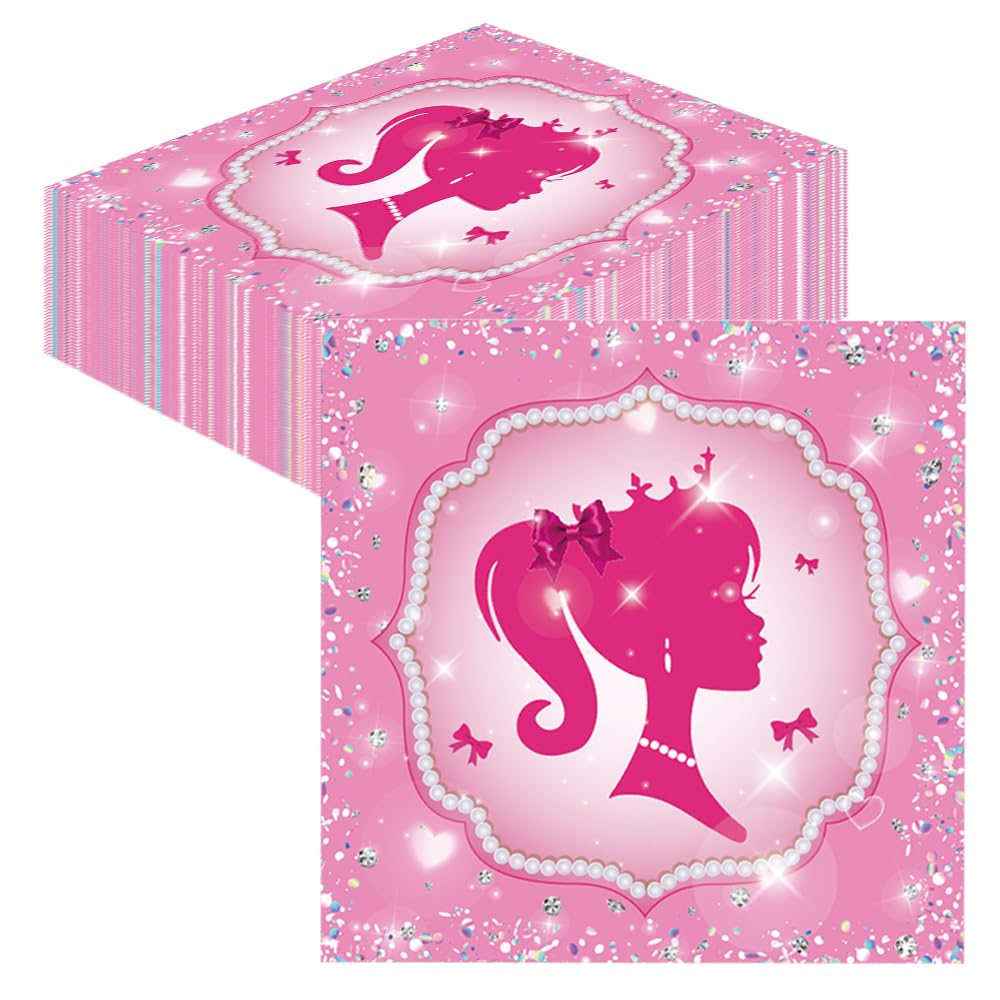40 Tovaglioli Di Carta Per Compleanno Ragazza, Rosa, 33x33 Cm, Con Scritta 'Happy Birthday', Decorazione Tavola Feste