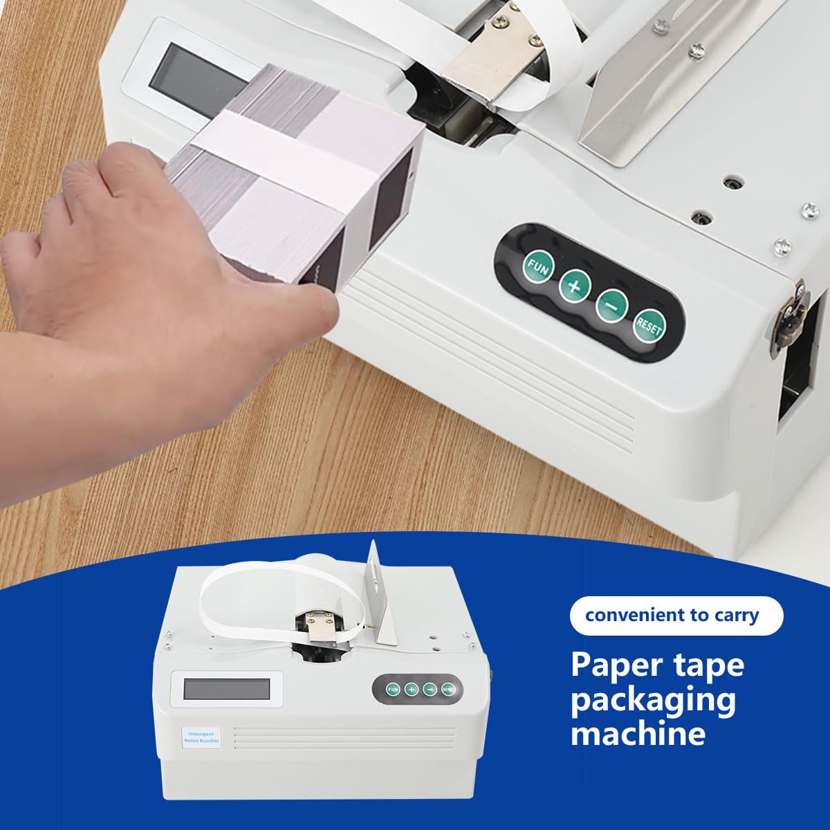 Cozyel Intelligent Banknote Bundling Machine Currency Strapping Tool Currency Bundle Strapping Bundling Money Packer for Bank Automatic Small Cross Binding Machine 110V