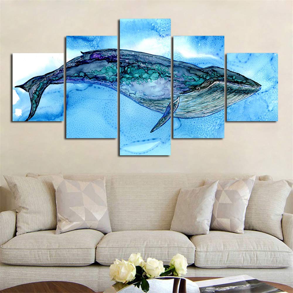 ZXCVBN Wall Art Canvas Painting 5 Pieces Marine Animal Modular Whale Pictures Home Decoration Abstract Poster Living Room -30 * 40 30 * 60 30 * 80CM