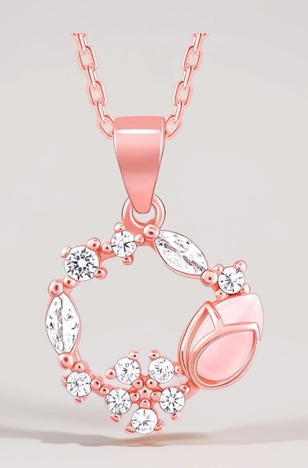- 925 Silver Rose Gold Drop Wreath Pendant With Link Chain | Gifts for Girlfriend, Gifts for Women and Girls |With Certificate of Authenticity and 925 Stamp | 6 Months Warranty*
