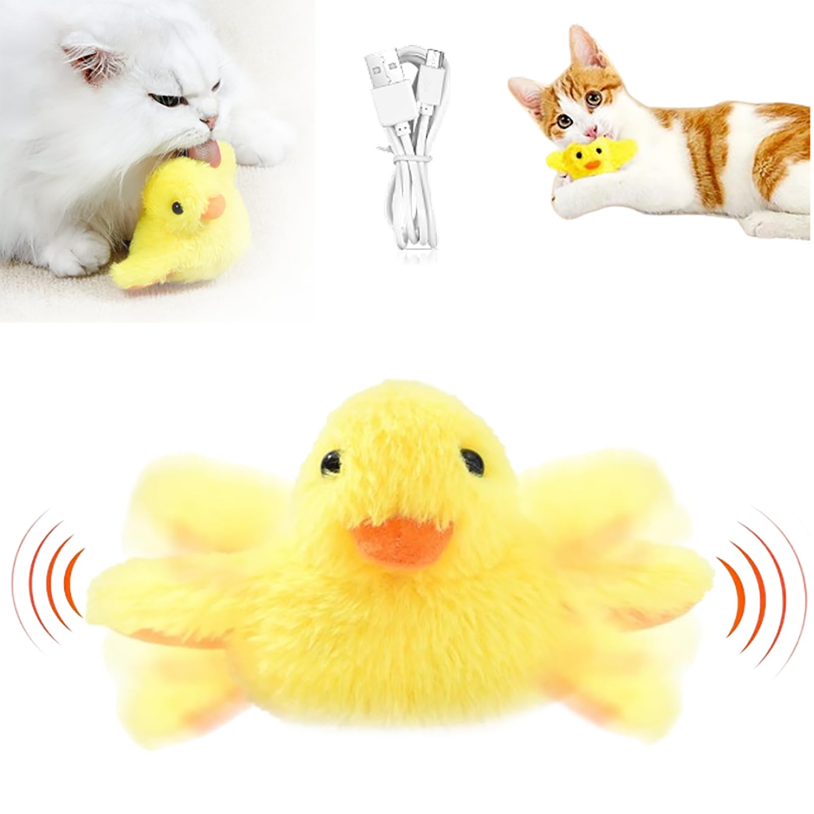 Zezzo Cat Toys, 2024 Upgrade Interactive Cat Toy Interactive Duck Toys for Cats Squeaky Duck Dog Toy Rechargeable Touch Activated Duck Cat Squeaking Catnip Toy for Indoor Cats (2 Pack)