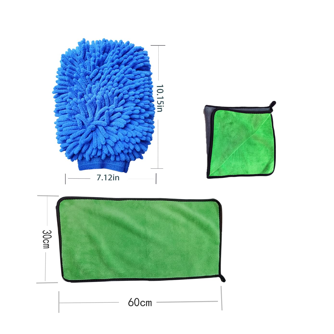 HeGangLy Towels and Car Wash Mitt Set - Chenille Mitt, Polishing Waxing Drying Auto Cloth, Home Cleaning Towel - Tools for Car and Home (Grey-Green/Blue)