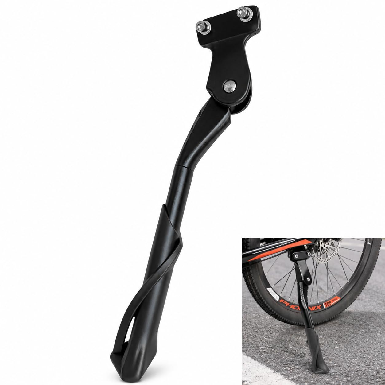jtum Bike Kickstand Adjustable Centre Mount 24-29 Inch, Aluminium Alloy Bicycle Stand for Mountain Road E-Bike, Heavy Duty Non-Slip Side with Rubber Foot