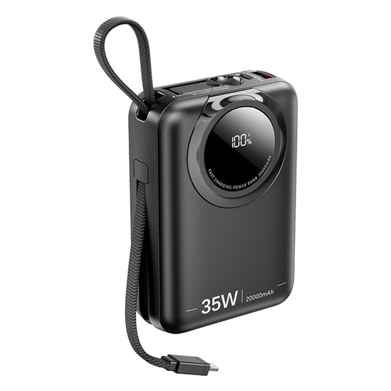 Power Bank Portatile, Power Bank da 20000 mAh con Cavo Integrato, Ricarica ad Alta Potenza da 35 W, per telefoni cellulari iOS e Android, Ricarica Rapida,Black