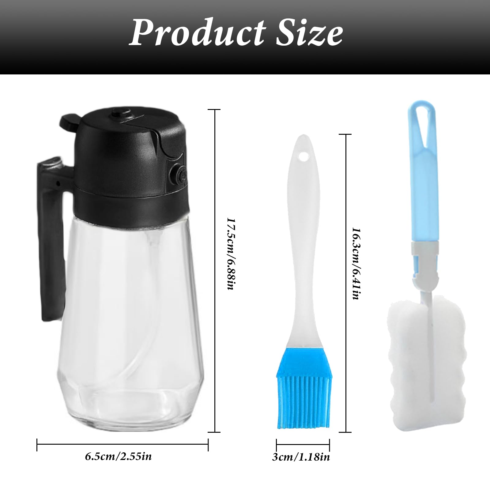 Spruzzatore Olio 2 In 1 Vetro | 470 Ml | Con Dosatore | Nero | Per Cucina Sana E Insalate - Foto 5