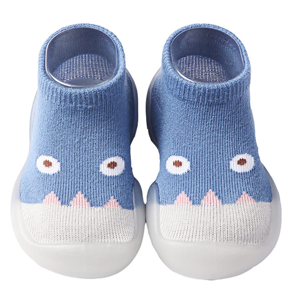 Chicone 2 Pairs Baby Socks Anti Skid Rubber Soft Sole Infant Slippers Prewalker Shoes (Blue&Grey, 3-6 Months), 3 Months