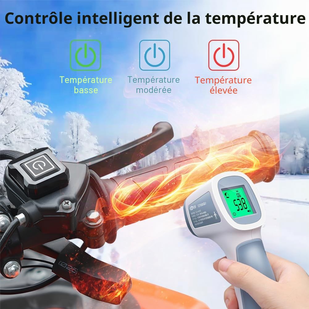 Poignées Chauffantes 12 V ATV - 3 Niveaux Réglables - Étanches - Régulation Intelligente de la Température - Pour l'Hiver