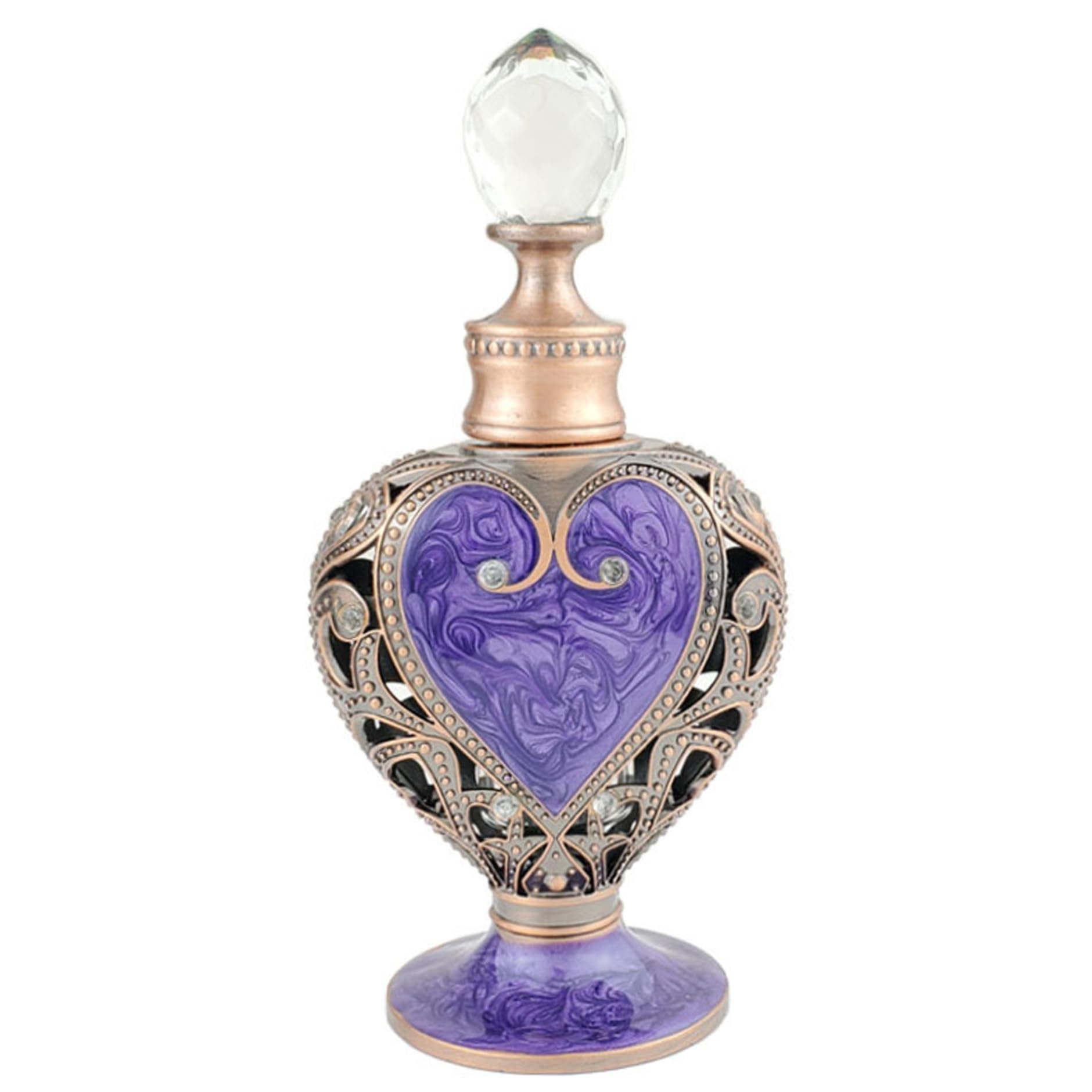 CAKEEYUM Perfume Bottle 12ml Purple Vintage Perfume Bottle Crystal Openwork Exquisite Refillable Metal Empty Container for Women, Vintage, Antique Bottles