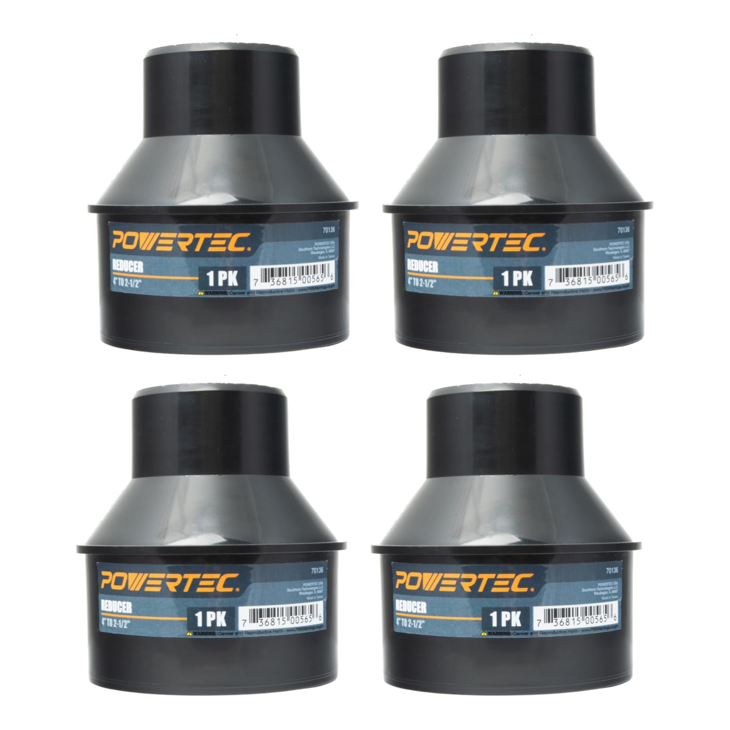 POWERTEC 70136-P4 10,2 cm Schlauch auf 2-1/2 Zoll Schlauchkegel Reduzierstück, Staubsammelverschraubungen für Staubsammelschlauch, Trocknerentlüftungsschlauch & Laden-Vakuumschlauchanschluss, 4 Stück