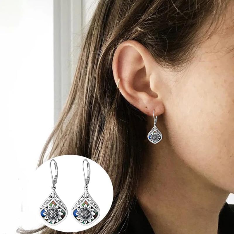 Sterling Silver Abalone Shell Filigree Dangle Drop Earrings Bohemia Jewelry Gift for Women Mother Mom - Image 5