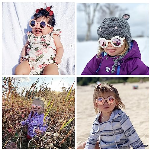 COCOSAND Toddler Sunglasses with Strap Polarized Lens Retro Flexible Flower Frame for Baby Kids Boys Girls Age 3-24 Months2