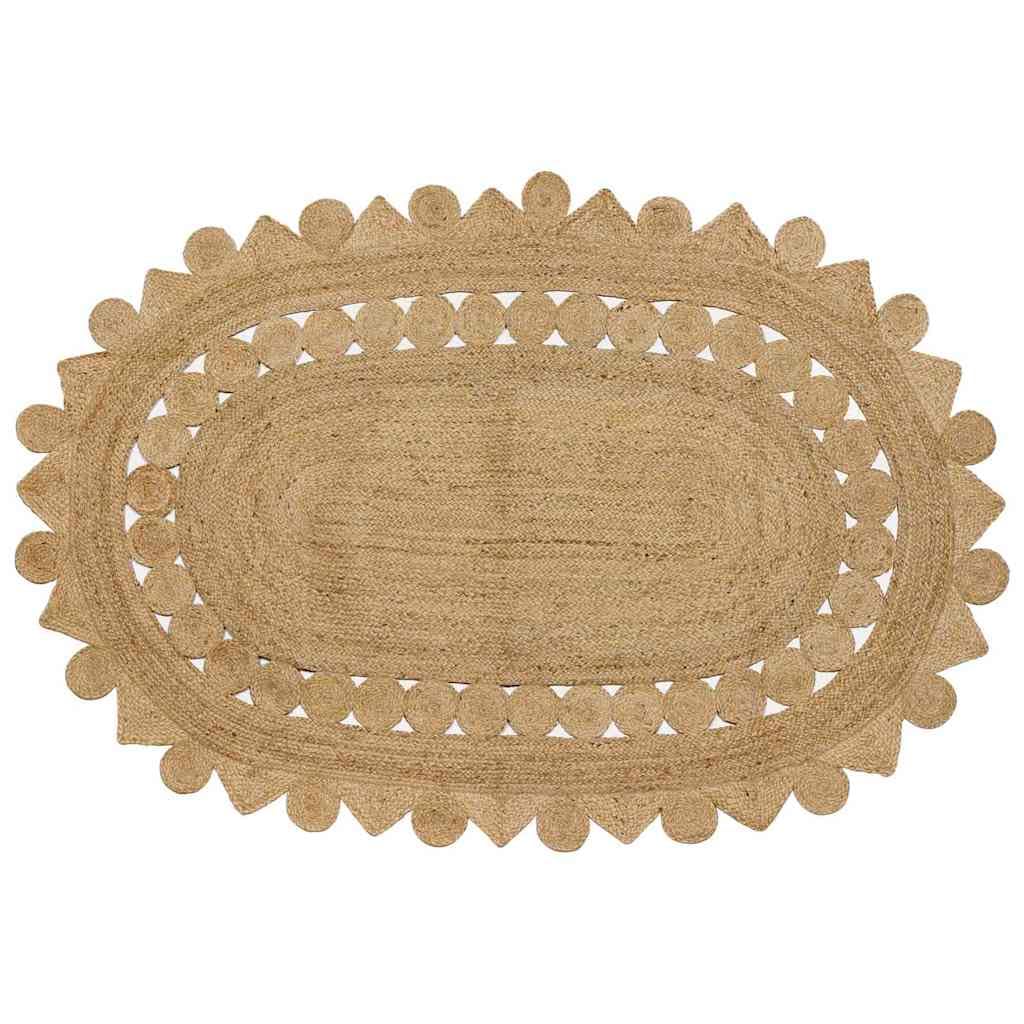 Tapis de salon bohème chic en jute naturelle tressée main