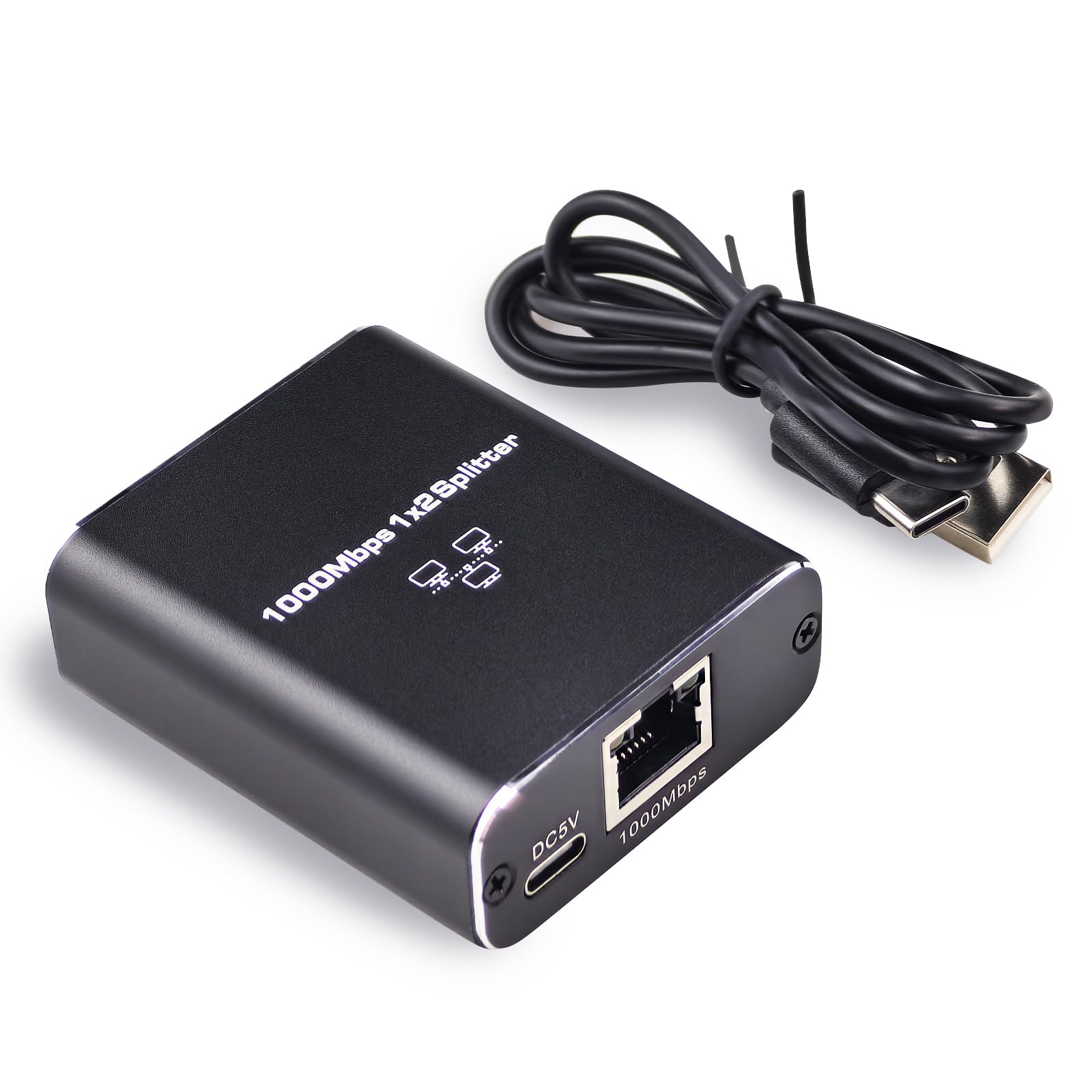 Ethernet Splitter 1 to 2 High Speed 1000Mbps, Gigabit Ethernet Splitter, Network Splitter with USB Power Cable, RJ45 Splitter for Cat5/5e/6/7/8 Cable, Support 2 Devices Working Simultaneously