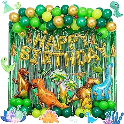 Dinosaur Party Decorations, 115PCS Dinosaur Birthday Balloons Garland Arch Kit, Dinosaur Balloons Ribbon and Dot Glue Happy Birthday Banners for Jungle Safari Dino Birthday Party Supplies for Kids Cover