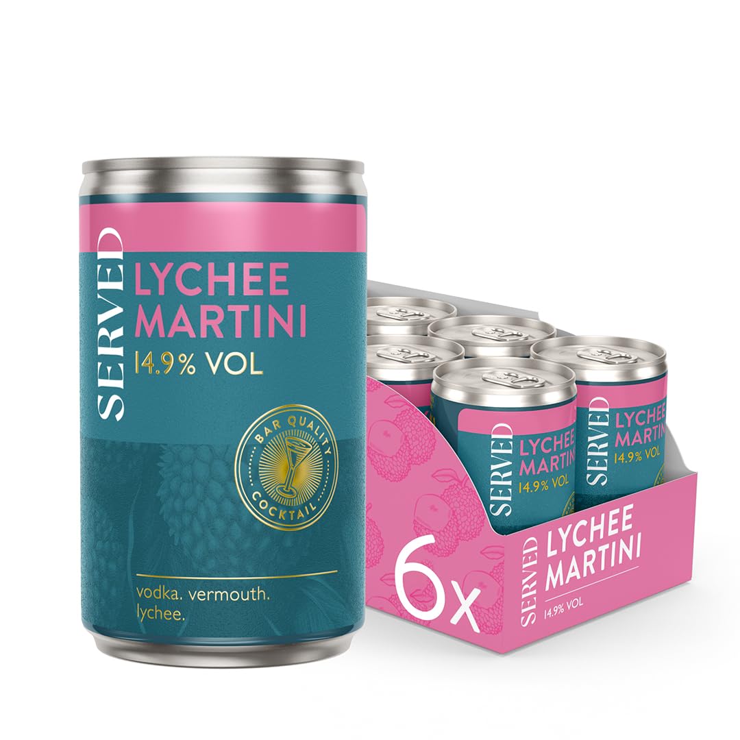 SERVED Lychee Martini Cocktails, 14.9% ABV, Premium Quality, Bar Strength, Pre-Mixed & Ready To Drink, 6 x 125ml Cans