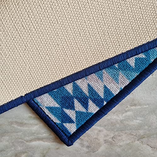 Image of Matz&More Pattern Aztec Diamonds Rug | 100x150 CM | Blue | Soft Nylon Loop Pile with Anti-Slip Gel Backing | Living Room, Bedroom & Office Floor Carpet