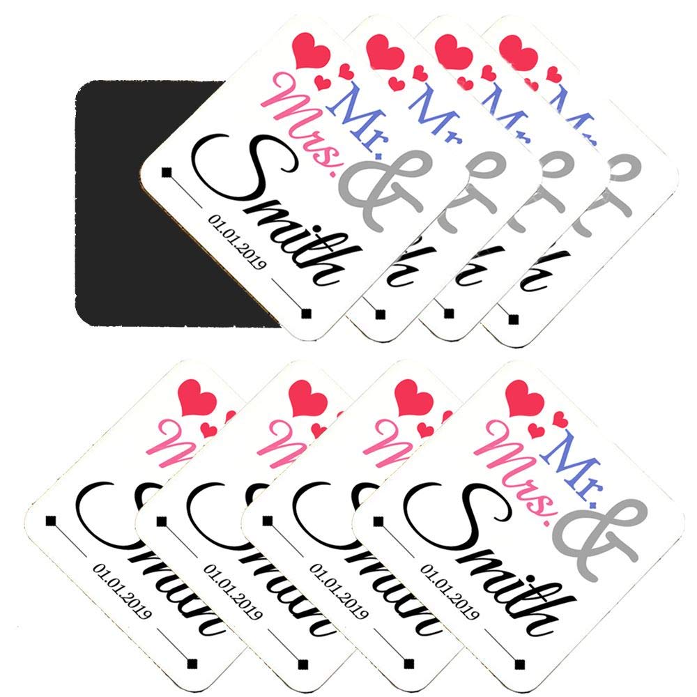 Personalised MDF Wedding Coaster Mr & Mrs Coloured Set of 8