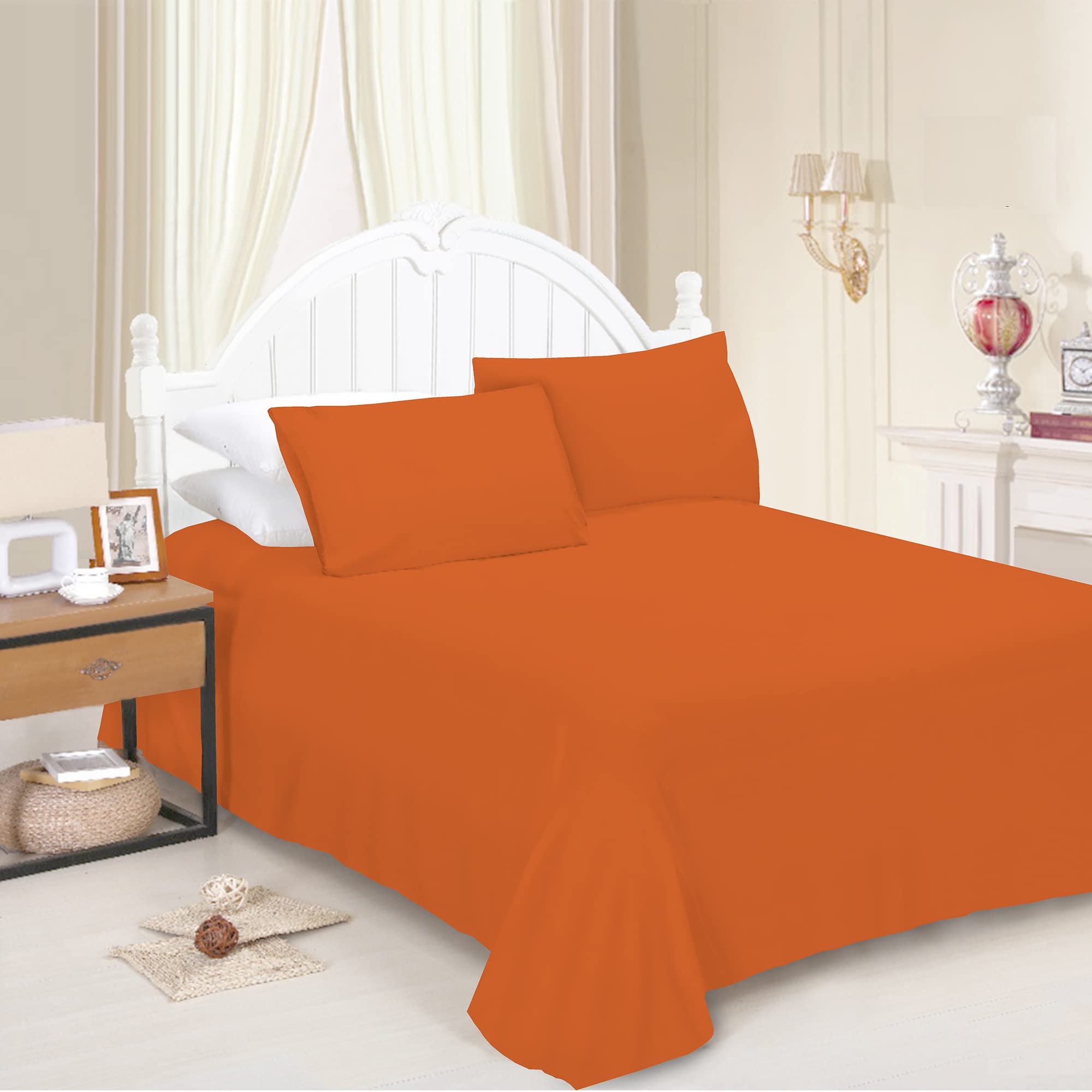 Jri Orange Jri® Flat Sheet- Luxurious Bed Sheet-Breathable-Hypoallergenic-Comfortable Poly Cotton Flat Sheet-Soft Touch Wrinkle Free (-King) - (Same Day Dispatch)