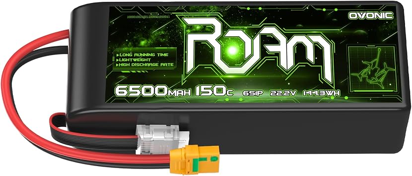 OVONIC Roam Series 6S Lipo Battery 6500mAh 6S1P 150C 22.2V Long Range Lipo Battery with XT90-S Anti Spark Plug for 6-10 Inch Long Range Cenilifter Multirotor X-Class