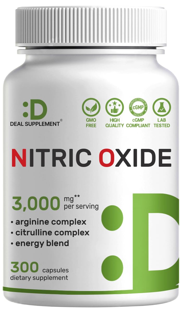 Sponsored Ad - Nitric Oxide Supplement 3,000mg, 300 Capsules | 12-in-1 Complex for Men & Women – Arginine, Citrulline, Korean Red Ginseng, Tongkat Ali, Maca Root, & Marshmallow Blend*