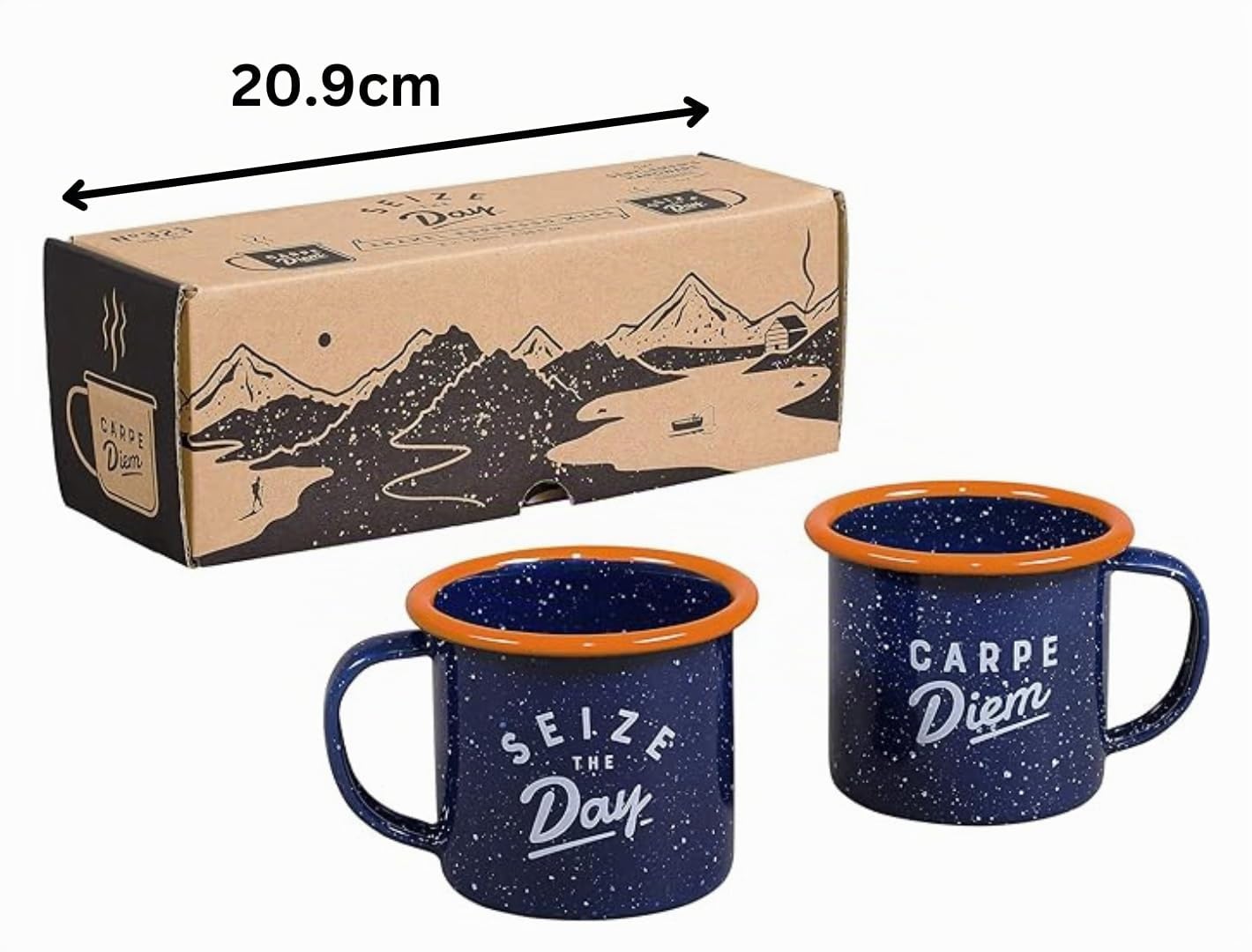 Gentlemen's Hardware GEN323UK Emaille-Espresso-Set, Camping und Wandern, Kaffeetassen, 120 ml, Marineblau/Orange