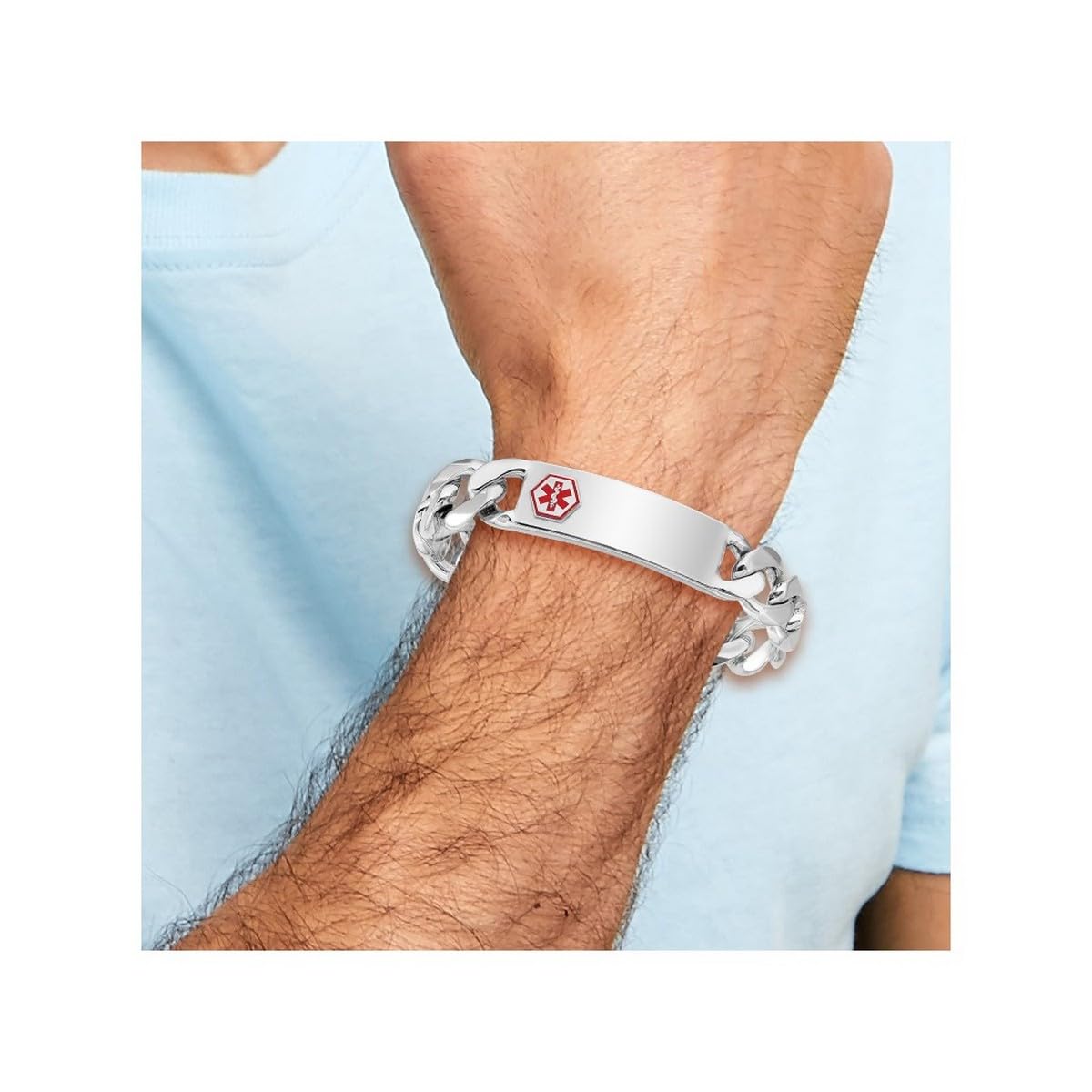 Armband aus 925er-Sterlingsilber, Emaille, poliert, gravierbar, Karabinerverschluss, medizinischer Ausweis, Gliederarmband, Karabinerverschluss, Schmuck für Frauen, 20 cm