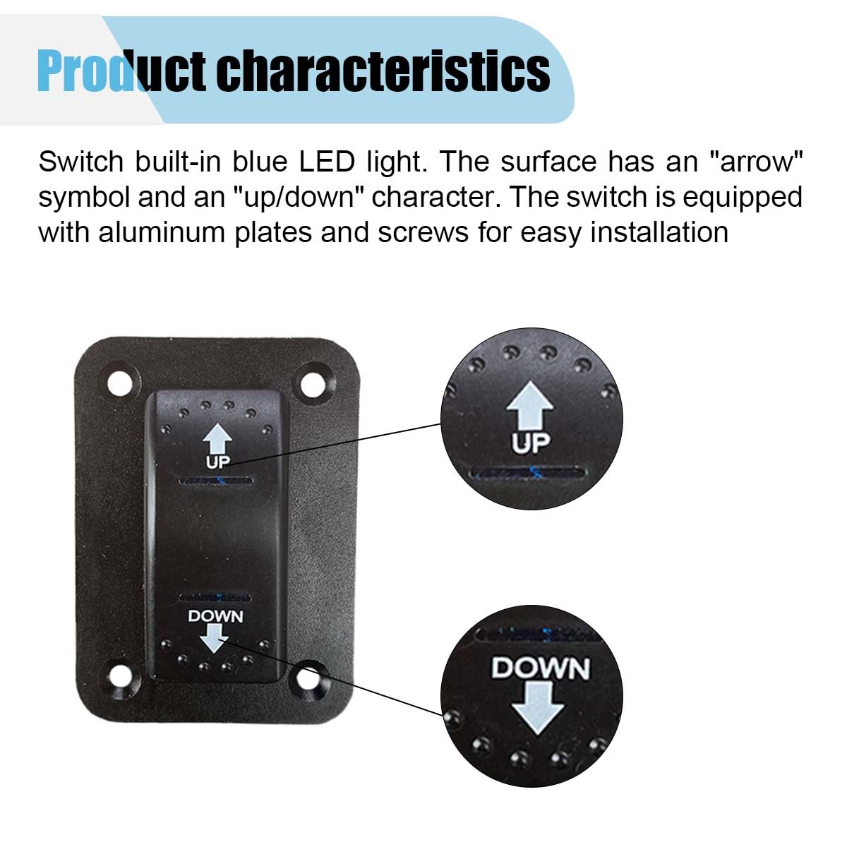 Interruttore a bilanciere momentaneo a polarità 20 A 12 V CC – interruttore DPDT a 7 pin con LED blu ON Off ON ON ON con cavo a spirale e vite piastra in alluminio – interruttore a levetta verricello