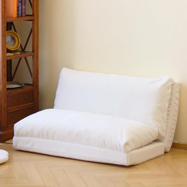 N&V Folding Bean Bag Bed, Foam Filling Folding Soft Top Floor Pad, Includes Removable and Machine Washable Cover, Soft Premium Faux Fur (Medium, White)