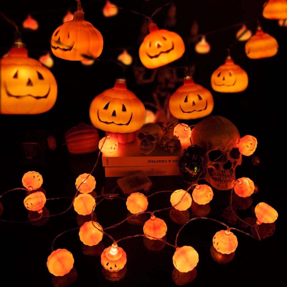 NetHong Halloween String Lights,5Ft 10 LED 3D Pumpkin Lights,Halloween Decoration Lights Battery Operated Holiday Lights for Indoor Outdoor Party Home Festival Thanksgiving Christmas Decor