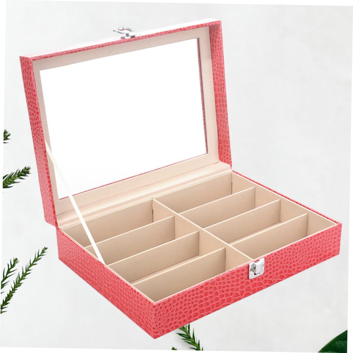 BESPORTBLE Organizer per Occhiali 8 Scomparti in Pu e MDF, Custodia Raffinata a Motivo Grain per Casa e Ufficio, Organizzatore Multifunzione per Occhiali e Monete
