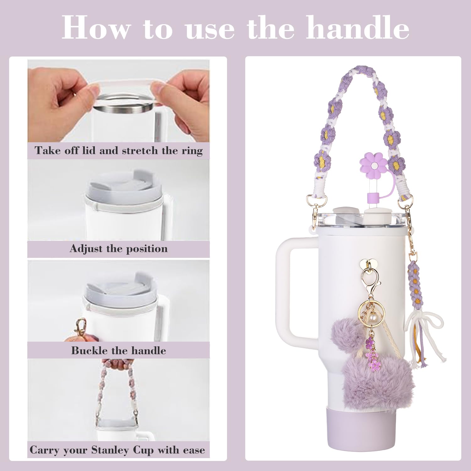 Affute Stanley Cup Accessories Set Including Siliocne Straw Cover, Siliocne Boot, Water Bottle Handle Strap for Stanley Cup 40oz 30oz Tumbler with Handle