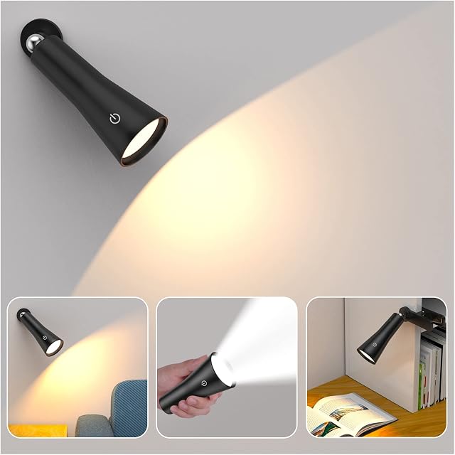 Kaishengyuan Wall Lights, Battery Operated Rechargeable Lamp Indoor, Dimmable Wall Sconce Light with Warm/ Natural/White Light,3 Brightness Levels,360 ° Rotate,Touch Control Wall Lamp