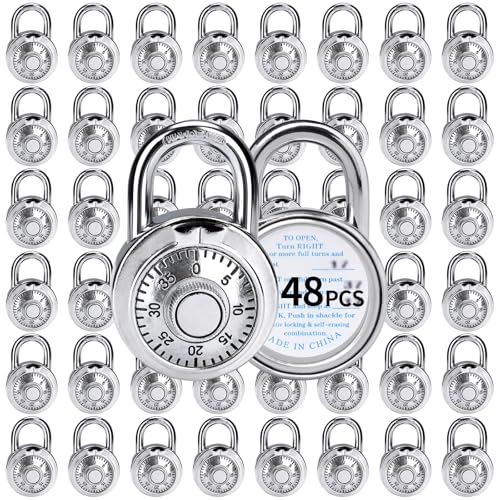 Image of Combination Lock, LQYN Standard Dial Combination Lock, Pack of 48; Silver Turnplate, 2 in. Wide, Fixed Three Digital Combination, for School, Gym & Locker, Toolbox, Gate