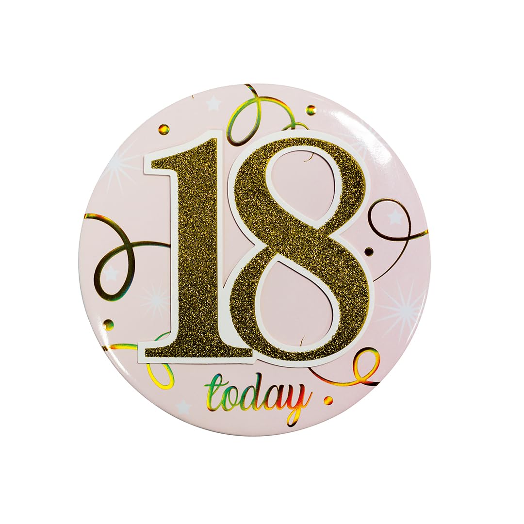 Glamorous Pink & Gold 18th Birthday Badge – 15cm Metal Party Pin for Girls' Milestone Celebration