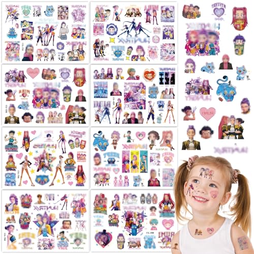 Temporary Tattoos Stickers for Kids - Fake Cartoon Tattoos Waterproof Childrens Face Tattoos for Party Bag Fillers Anime Transfer Tatoos Kids for Boys Girls Happy Birthday Party Supplies Favors Gifts