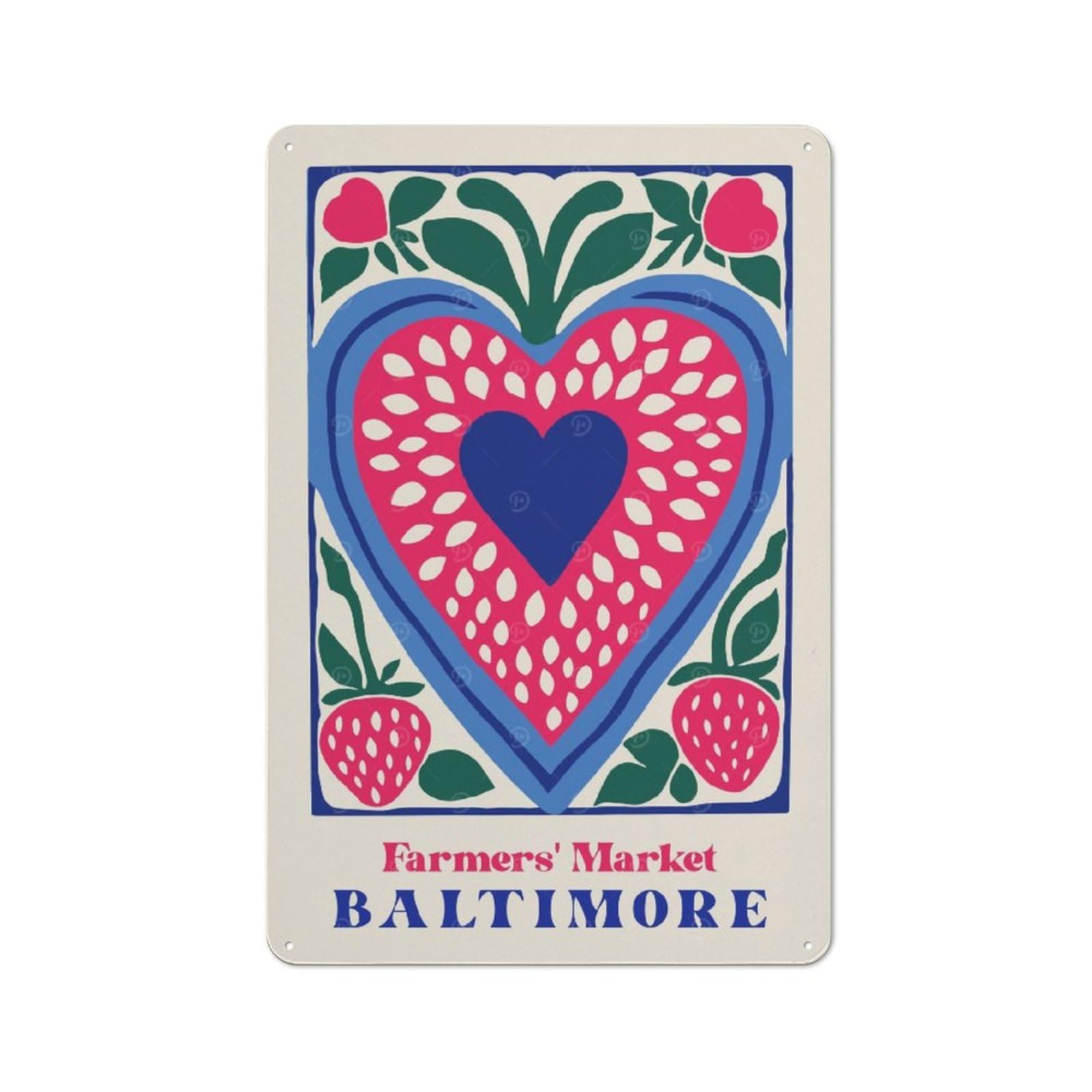 Junmoney Style-1 Metal Wall Plaque With Farmers Market Baltimore Design 30X20cm, Retro Room Wall Plaque For Home, Shop, Pub Or Studio Wall
