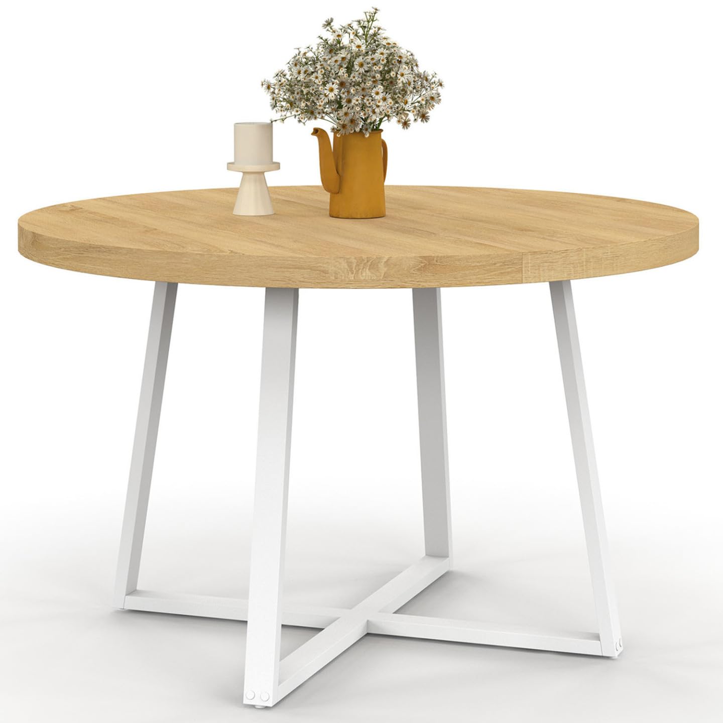 IDMarket Selma – Mesa de comedor fija redonda para 4-6 personas, madera y blanco, 110 cm