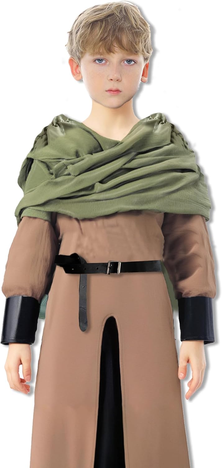 Kids Medieval Renaissance Pirate Costume Renaissance Hooded Green Cloak Knight Cosplay Outfit for Halloween - Image 7