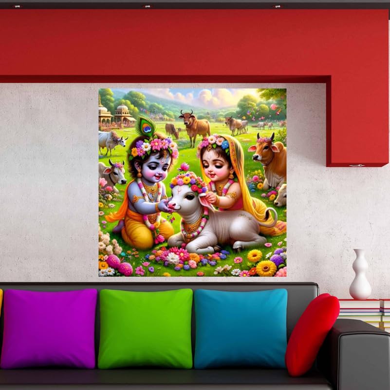Image of British Terminal Cute little Bal Gopal Baby God Krishna| Kanha Ji | Laddu Lord Makhan Chor Painting Religious Poster for Pregnant Women for wall (matt thin vinyl,sticker,multicolor,unframed)| bj437