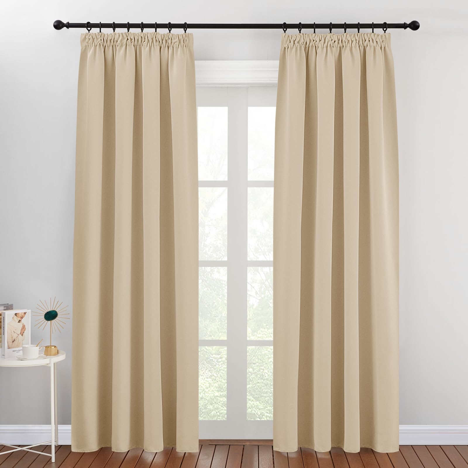 PONY DANCE Pencil Pleat Door Curtain Blackout - 2 Panels Thermal Insulated Curtains for Living Room Privacy Screen Heat Cold Blocking, 46 inch Width x 84 inch Drop, Biscotti Beige