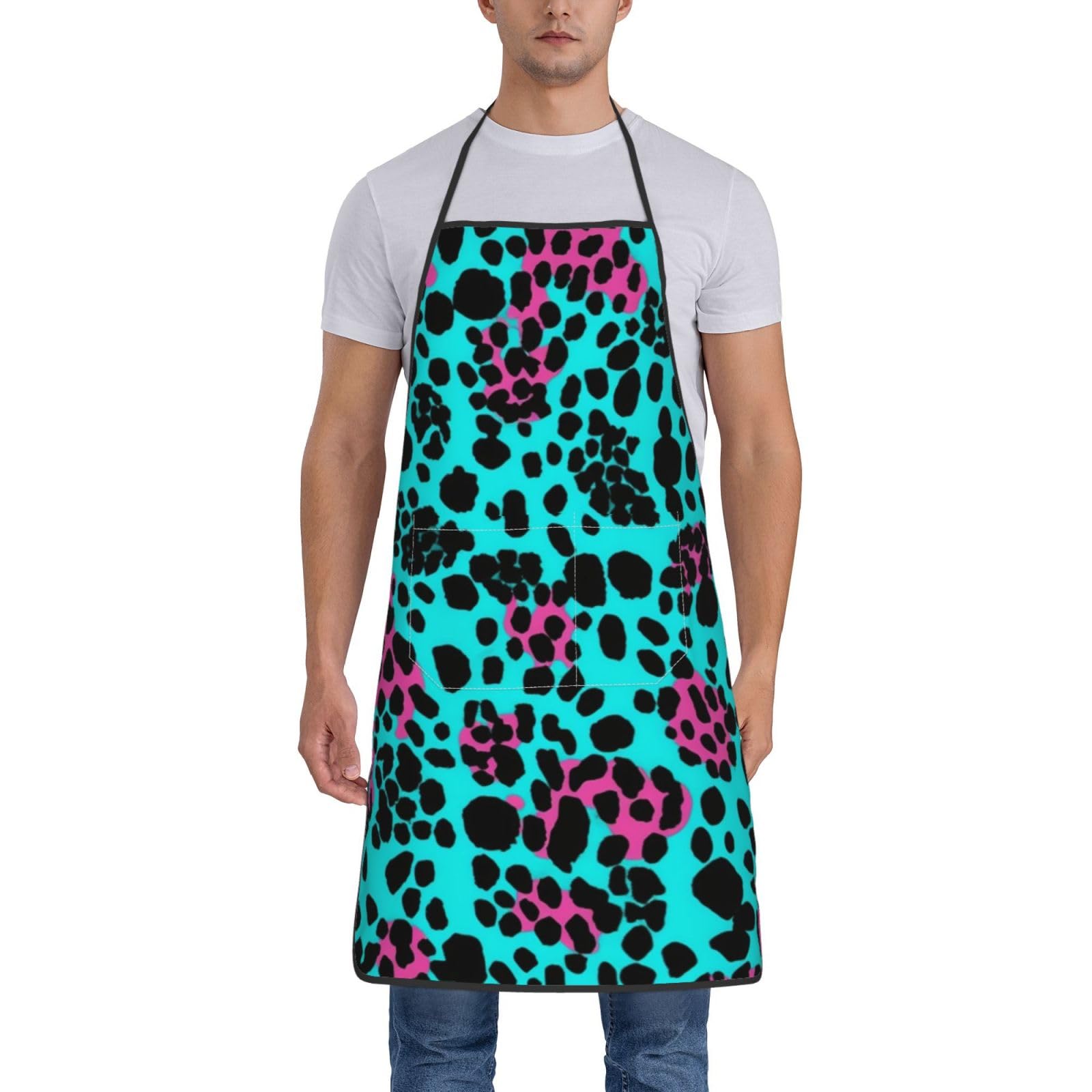 Tabliers turquoise léopard mignons pour femmes et hommes, imperméables et ajustables, avec 2 poches, doux et résistants, parfaits pour la cuisine, la pâtisserie, la peinture, le jardinage et le soin d
