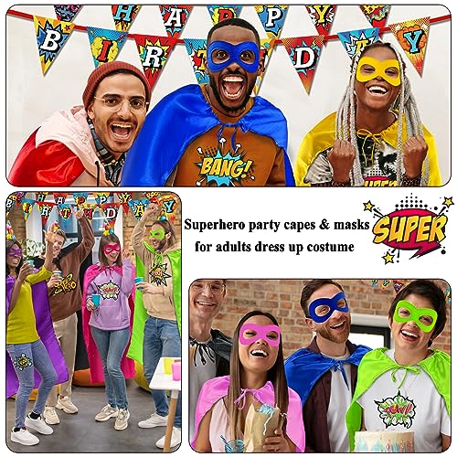 Superhero Capes and Masks for Adults Bulk-Men Women Super Hero Costume Halloween Dress Up Party Favors -7 Pack2